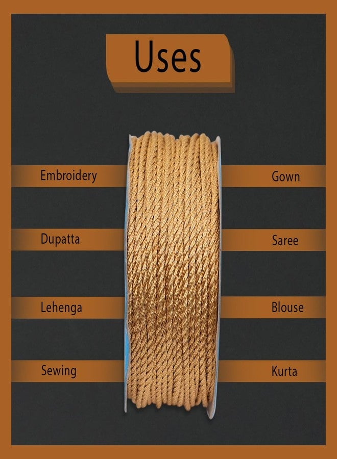 EmbroideryMaterial Golden Zari Trim Braided Macrame Cord Laces and Borders for Saree, Sewing, Embroidery, Edging, Border, Blouse, Dupatta Border, Lehenga, Kurti etc (17 Meters, 3MM Wide) - Image 5